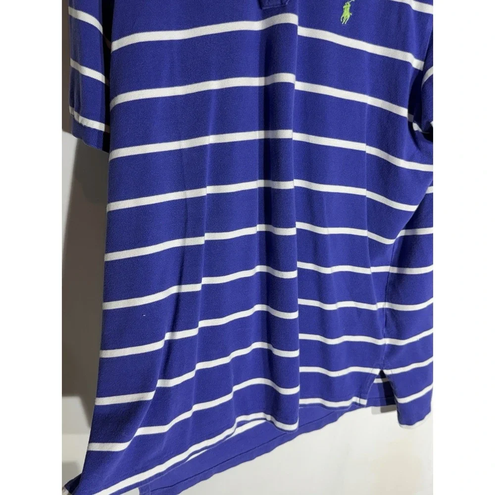 Polo By Ralph Lauren Purple And White 2XL 100% Cotton Green Pony Short Sleeve